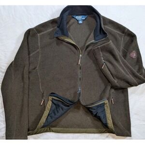 Vintage Polo Ralph Lauren Jacket Mens XL Brown Fleece Full Double Zip Pheasant